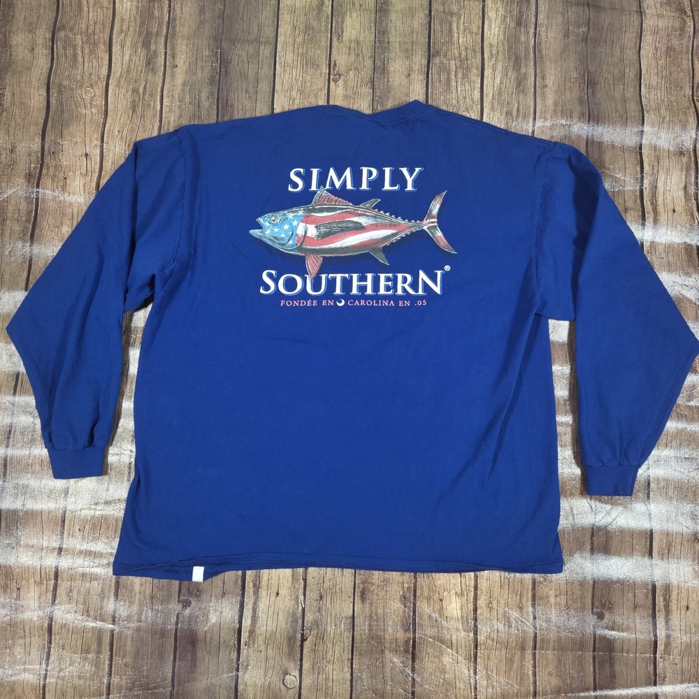 Simply Southern USA Tuna Fish T-Shirt Mens 2XL Blue Southern Prep Coastal